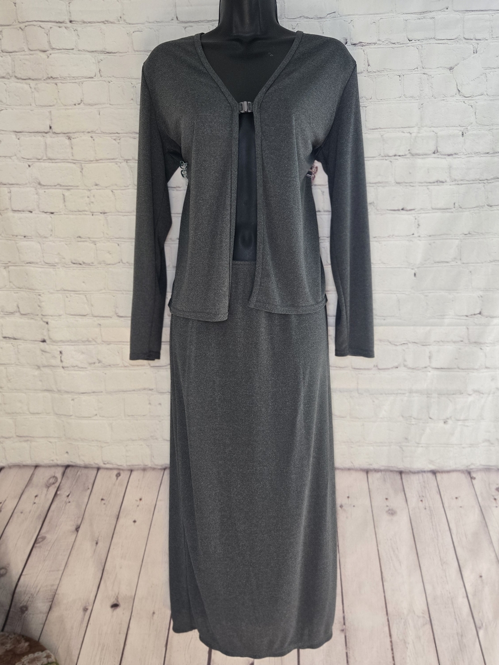 Vtg 90s Kathie Lee Collection Grunge Maxi Skirt Open Cardigan‎ Grey Whimsigoth S